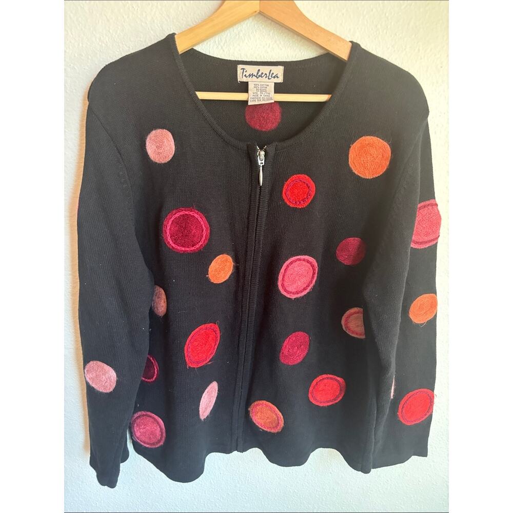 Timberlea Cardigan Cotton Full Zip Sweater Whimsical  XL